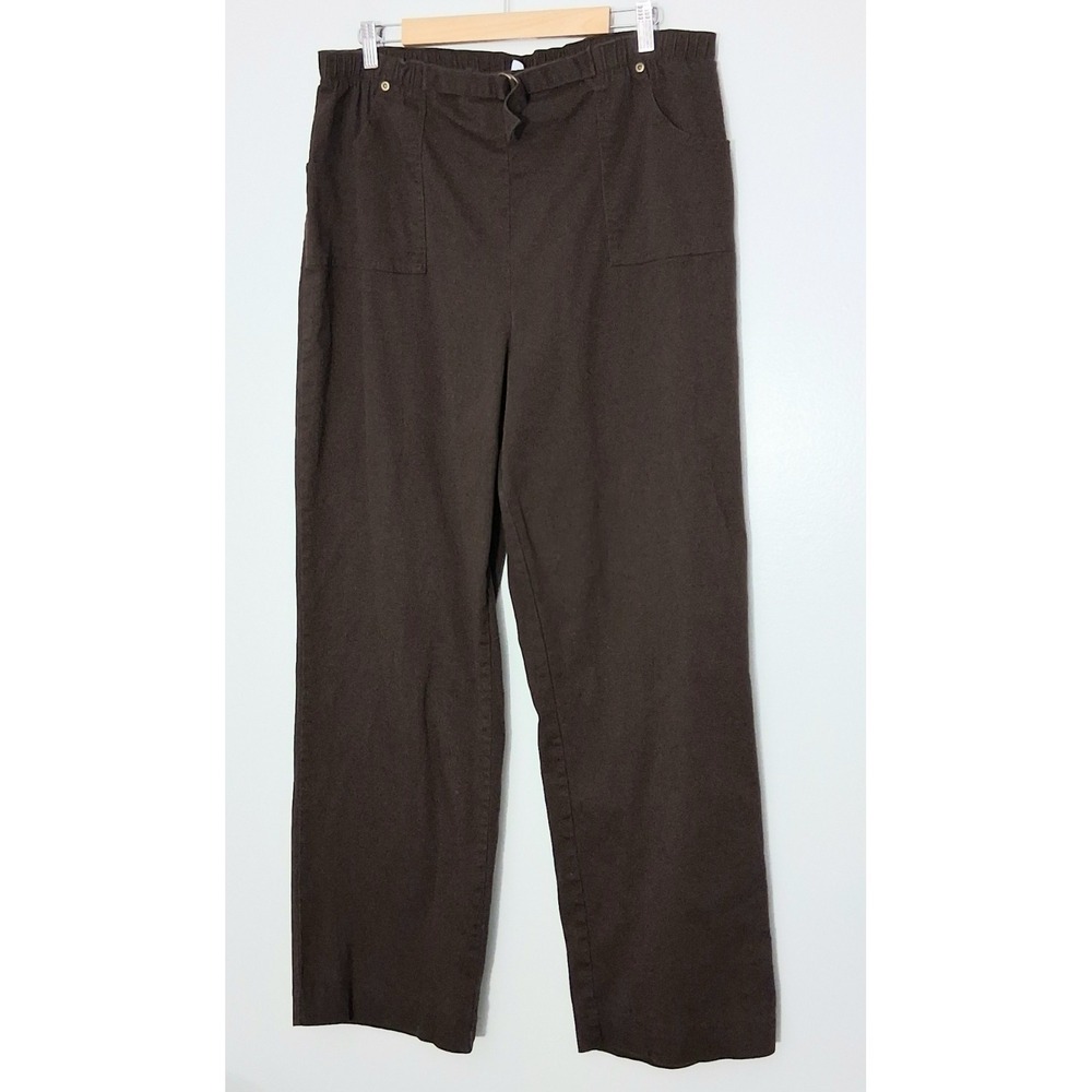 Denim & Co Pants Women's Size XL Tall Brown Wide Leg Pullon Belt Pockets Pre-own